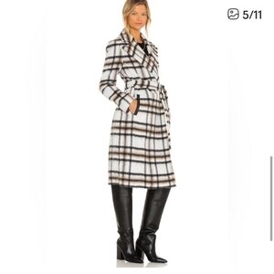 Mackage Black and White Plaid Belted Coat